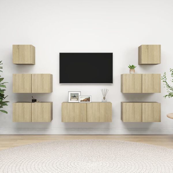 vidaXL Ensemble de meuble TV 7 pcs Ch&ecirc;ne sonoma Bois d'ing&eacute;nierie