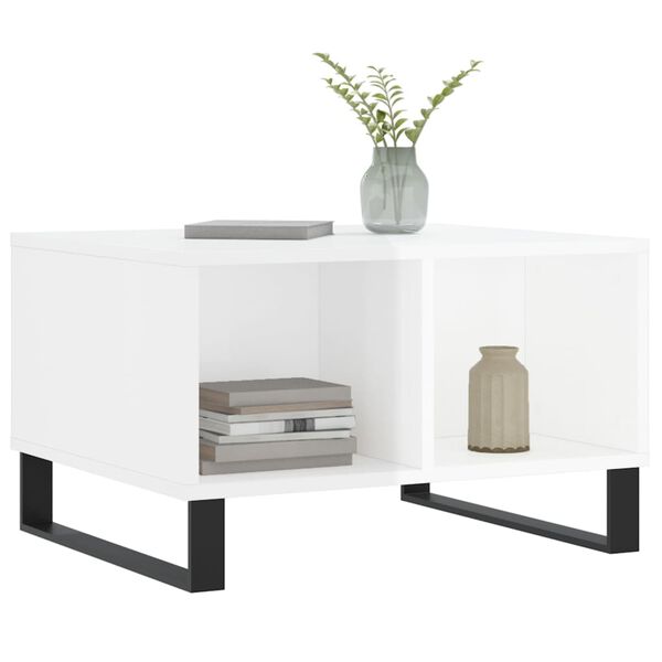 vidaXL Table basse Blanc brillant 60x50x36,5 cm Bois d'ing&eacute;nierie