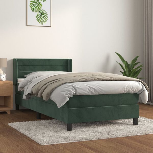 vidaXL Sommier &agrave; lattes de lit et matelas Vert fonc&eacute; 80x200 cm Velours