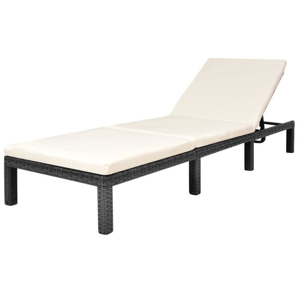vidaXL Chaise longue avec coussin R&eacute;sine tress&eacute;e Noir