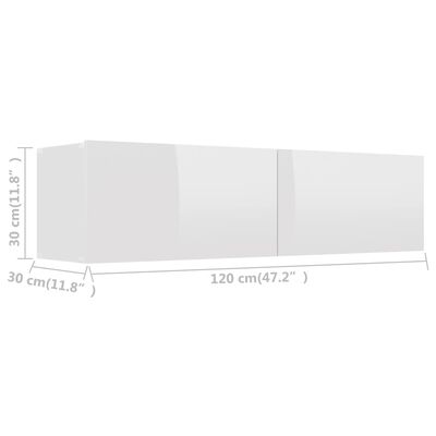 vidaXL Meuble TV Blanc brillant 120x30x30 cm Bois d’ingénierie