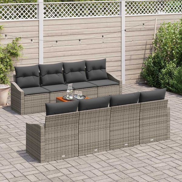 vidaXL Ensemble de canap&eacute; de jardin avec coussin 9 pcs Gris polyrotin