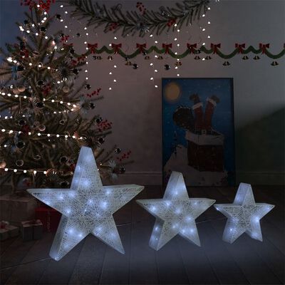 vidaXL Étoile de décoration de Noël 3pcs Blanc LED Extérieur Intérieur