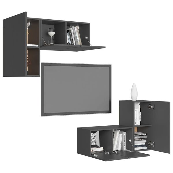 vidaXL Ensemble de meubles TV 4 pcs Gris Bois d&rsquo;ing&eacute;nierie