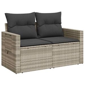 vidaXL Canap&eacute; de jardin 2 places et coussins gris clair r&eacute;sine tress&eacute;e