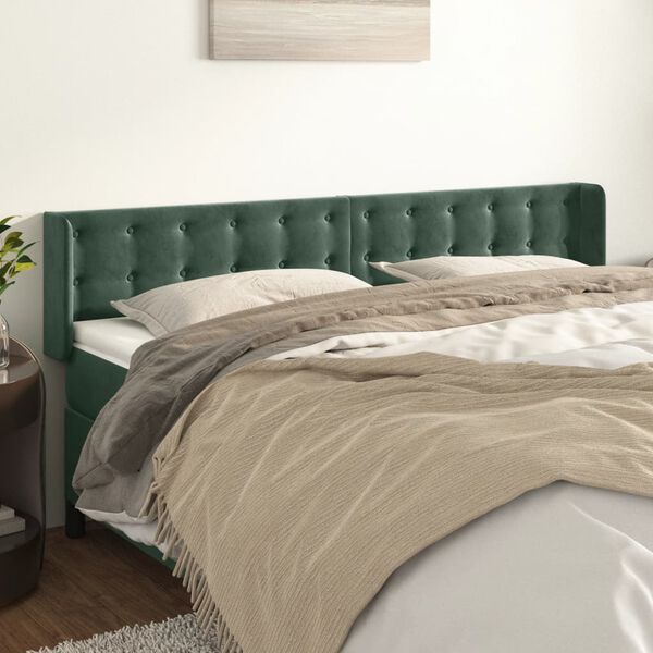 vidaXL T&ecirc;te de lit avec oreilles Vert fonc&eacute; 203x16x78/88 cm Velours