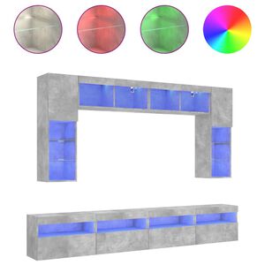 vidaXL Ensemble de meubles TV muraux 8 pcs et lumi&egrave;res LED gris b&eacute;ton