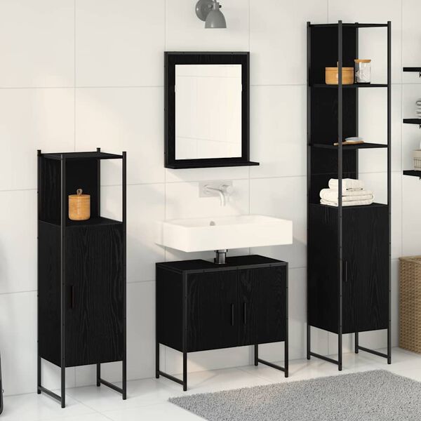 vidaXL Ensemble de mobilier de salle de bain avec &eacute;tag&egrave;re 4 pcs Noir