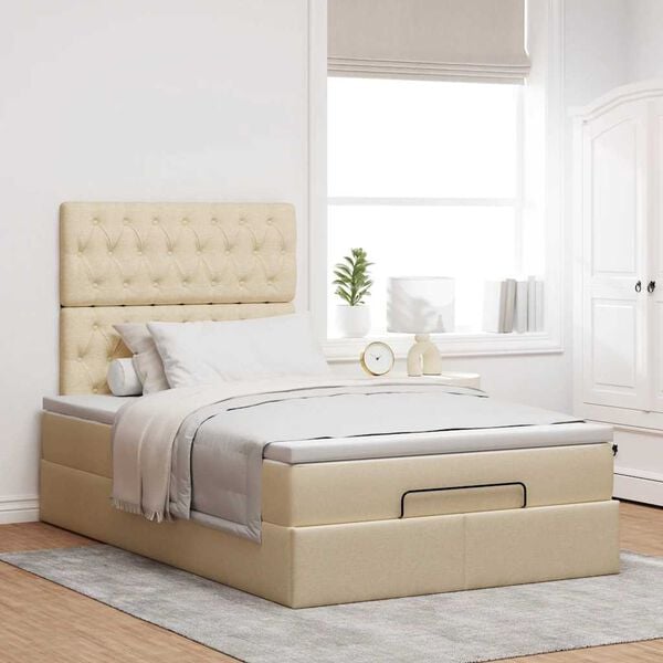 vidaXL Cadre de lit ottoman avec matelas cr&egrave;me 120x190 cm tissu