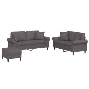 vidaXL Ensemble de canap&eacute;s 3 pcs avec coussins gris similicuir