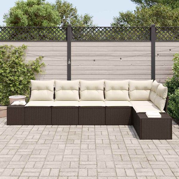 vidaXL Ensemble de canap&eacute; de jardin 6 pcs Marron et Cr&egrave;me polyrotin