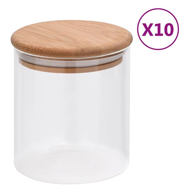 vidaXL Pots de conservation en verre couvercle en bambou 10 pcs 600 ml