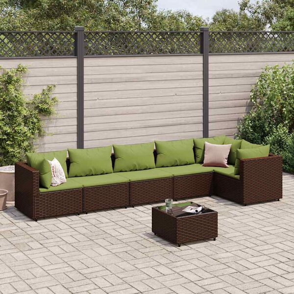 vidaXL Salon de jardin avec coussins 7 pcs marron r&eacute;sine tress&eacute;e