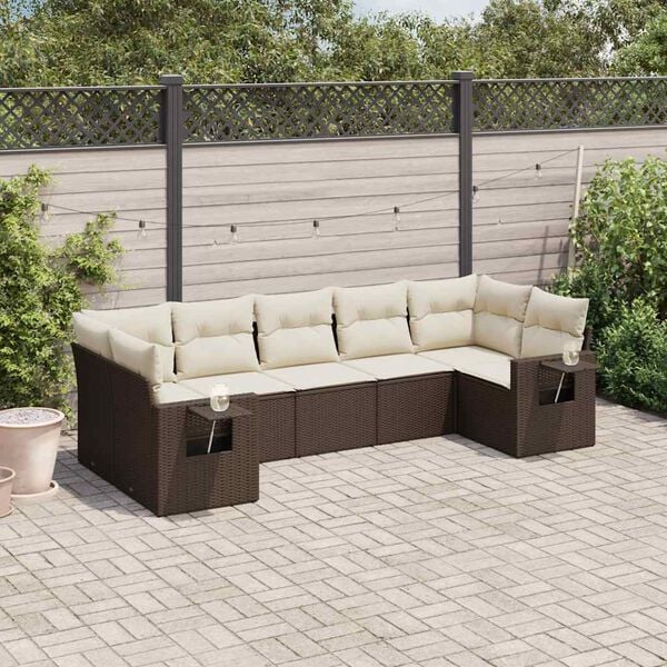 vidaXL Salon de jardin avec coussins 7 pcs marron r&eacute;sine tress&eacute;e