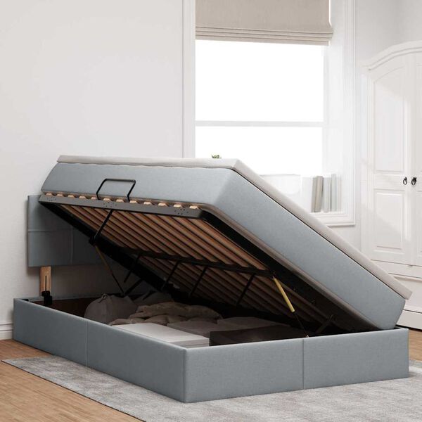 vidaXL Lit avec rangement et LED Gris clair 120 x 200 cm tissu