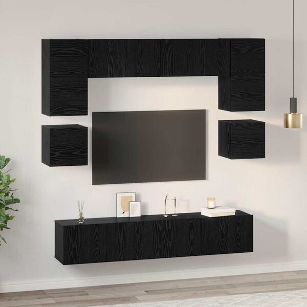 vidaXL Ensemble meuble TV 8 pcs Ch&ecirc;ne noir Bois d'ing&eacute;nierie