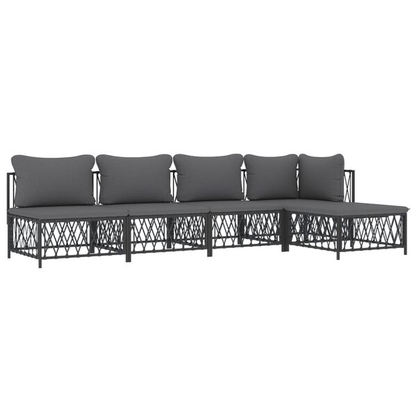 vidaXL Salon de jardin avec coussins 5 pcs anthracite acier
