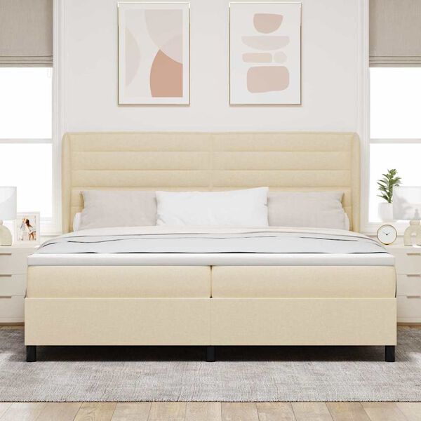vidaXL Lit &agrave; ressorts avec matelas Cr&egrave;me 200 x 200 cm tissu