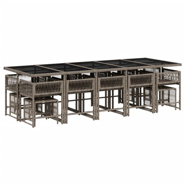 vidaXL Ensemble &agrave; manger de jardin 15 pcs coussins gris r&eacute;sine tress&eacute;e