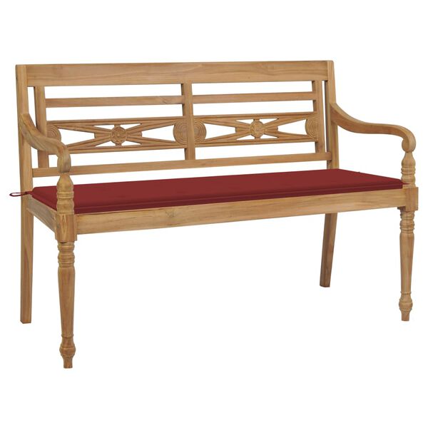 vidaXL Banc Batavia avec coussin rouge 150 cm Bois de teck massif