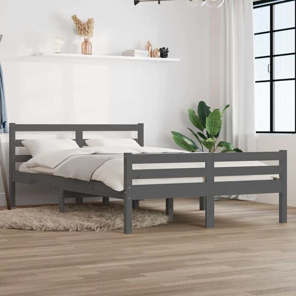 vidaXL Cadre de lit sans matelas gris bois massif 140x190 cm