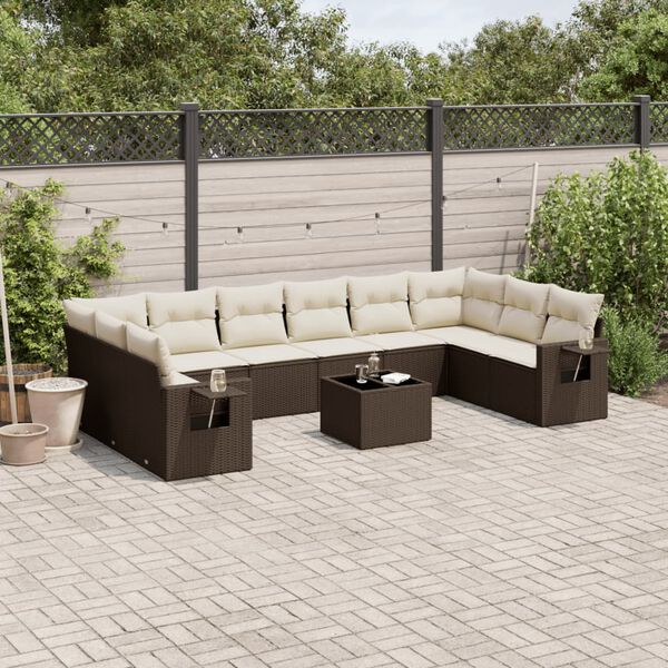 vidaXL Salon de jardin et coussins 11 pcs marron résine tressée
