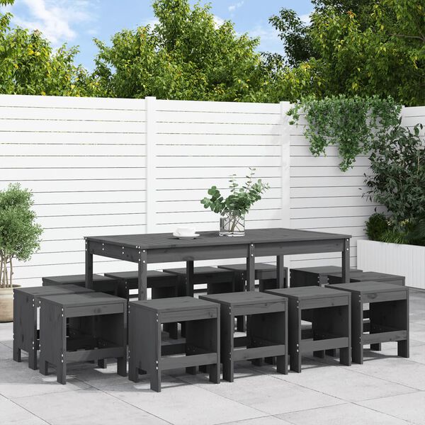 vidaXL Ensemble &agrave; manger de jardin 13 pcs gris bois de pin massif