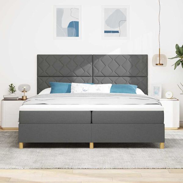 vidaXL Lit à ressorts avec matelas Gris foncé 200 x 200 cm tissu