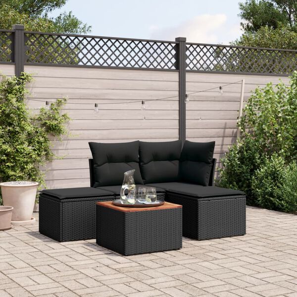 vidaXL Salon de jardin 5 pcs avec coussins noir r&eacute;sine tress&eacute;e