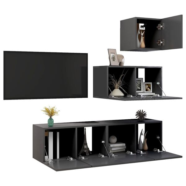 vidaXL Ensemble de meuble TV 4 pcs Gris Bois d&rsquo;ing&eacute;nierie