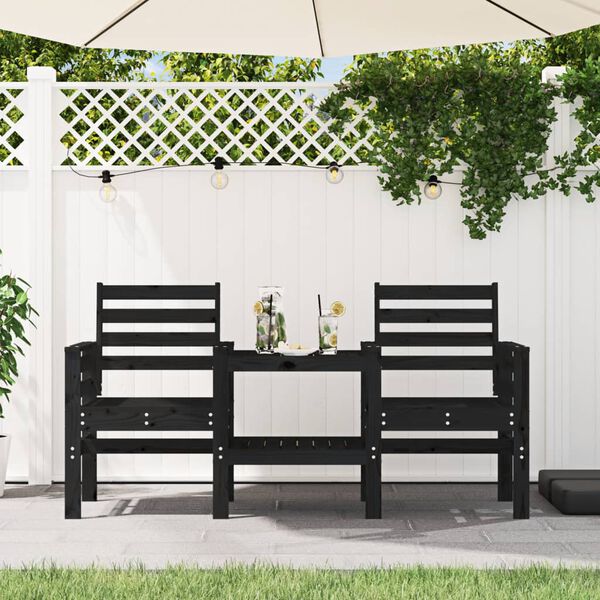 vidaXL Banc de jardin avec table 2 places noir bois massif de pin