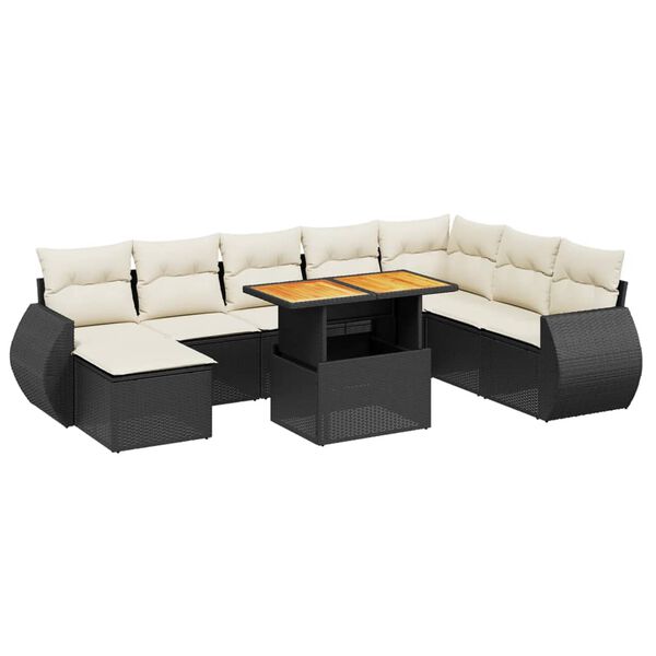 vidaXL Salon de jardin 9 pcs avec coussins noir r&eacute;sine tress&eacute;e