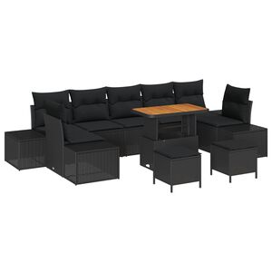 vidaXL Ensemble de canap&eacute; de jardin 10 pc 9-Nombre de places Noir