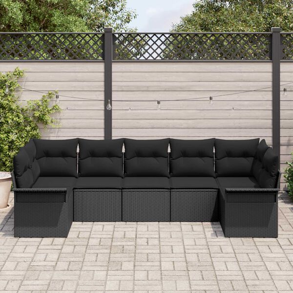 vidaXL Ensemble de canapé de jardin avec coussin 7 pcs Noir Poly rotin