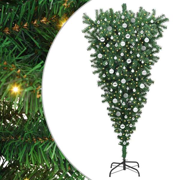 vidaXL Sapin de No&euml;l artificiel pr&eacute;-&eacute;clair&eacute; &agrave; l'envers avec ensemble de boules
