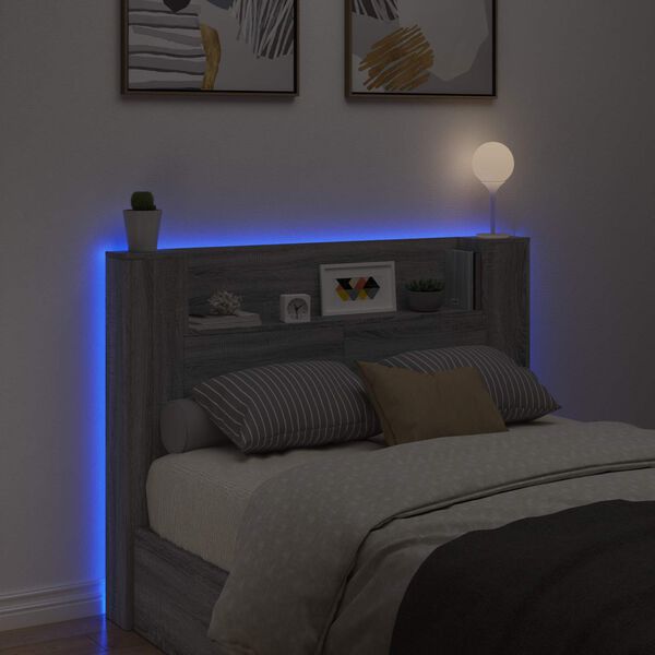 vidaXL Cabinet de T&ecirc;te de Lit avec LED Gris Sonoma Bois d'ing&eacute;nierie