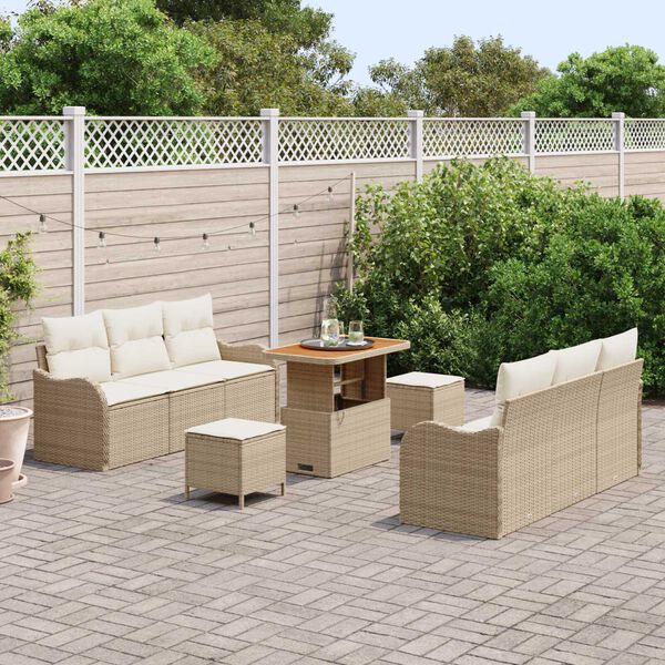 vidaXL Ensemble de canapé de jardin 9 pcs Beige polyrotin