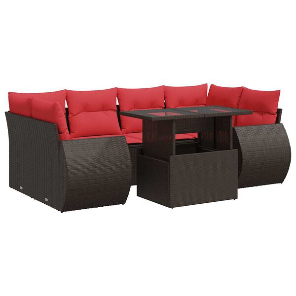 vidaXL Salon de jardin avec coussins 7pcs marron résine tressée acacia