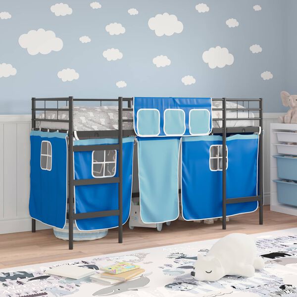 vidaXL Cadre de Lit Mezzanine pour Enfants avec Rideaux Noir et Bleu