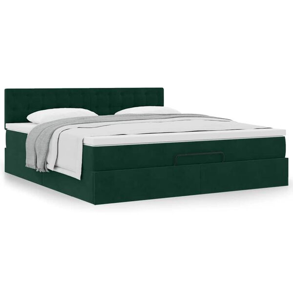VidaXL Cadre de lit ottoman avec matelas vert fonc&eacute; 180x200 cm velours