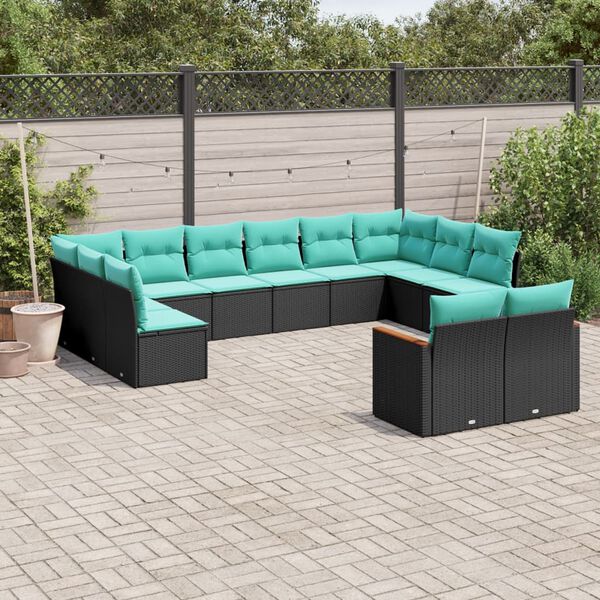vidaXL Salon de jardin avec coussins 12 pcs noir r&eacute;sine tress&eacute;e