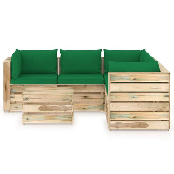 vidaXL Salon de jardin 6 pcs avec coussins Bois impr&eacute;gn&eacute; de vert