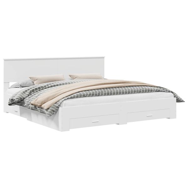 vidaXL Cadre de lit avec tiroir Blanc 200 x 200 cm Bois d'ing&eacute;nierie