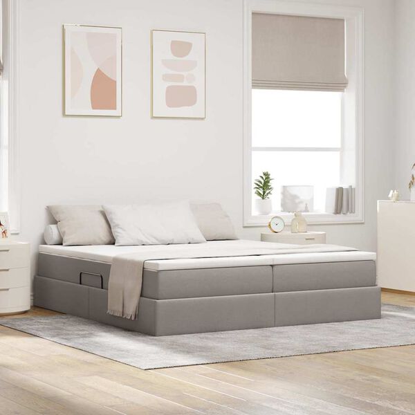 vidaXL Lit avec rangement et matelas Taupe 200 x 200 cm Polyester