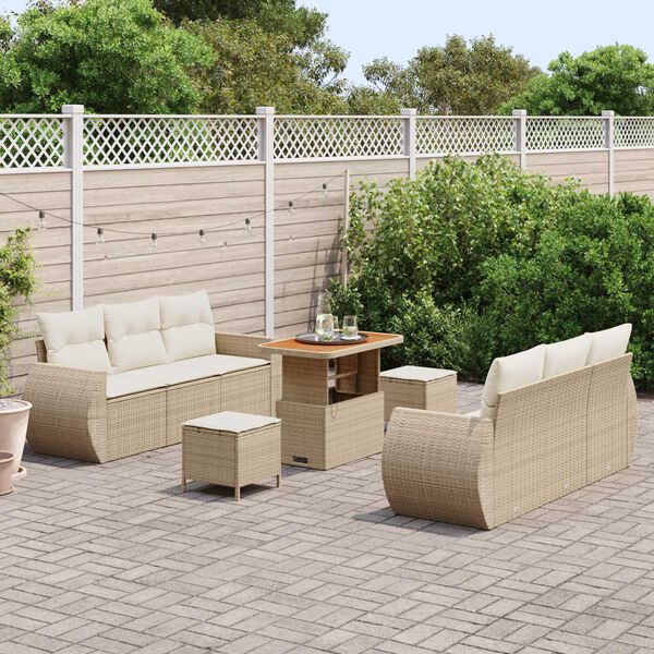 vidaXL Ensemble de canap&eacute; de jardin avec coussin 9 pcs Beige polyrotin