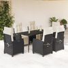 vidaXL Ensemble &agrave; manger de jardin coussins 7pcs Noir R&eacute;sine tress&eacute;e