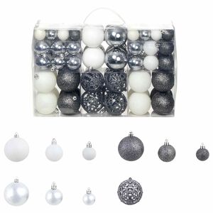 vidaXL Ensemble de boules de No&euml;l 100 pcs 3/4/6 cm Blanc/Gris