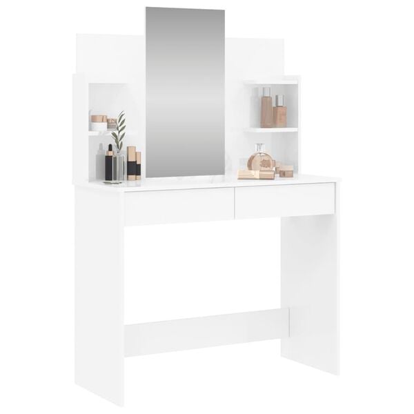 vidaXL Coiffeuse avec miroir blanc brillant 96x39x142 cm