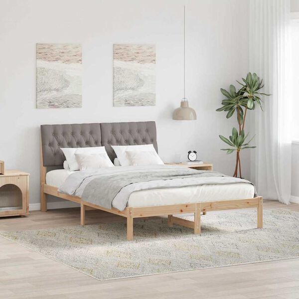 vidaXL Cadre de lit avec tête de lit Taupe 140 x 190 cm Pin massif
