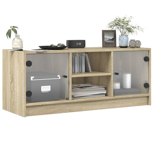 vidaXL Meuble TV avec portes en verre ch&ecirc;ne sonoma 102x37x42 cm
